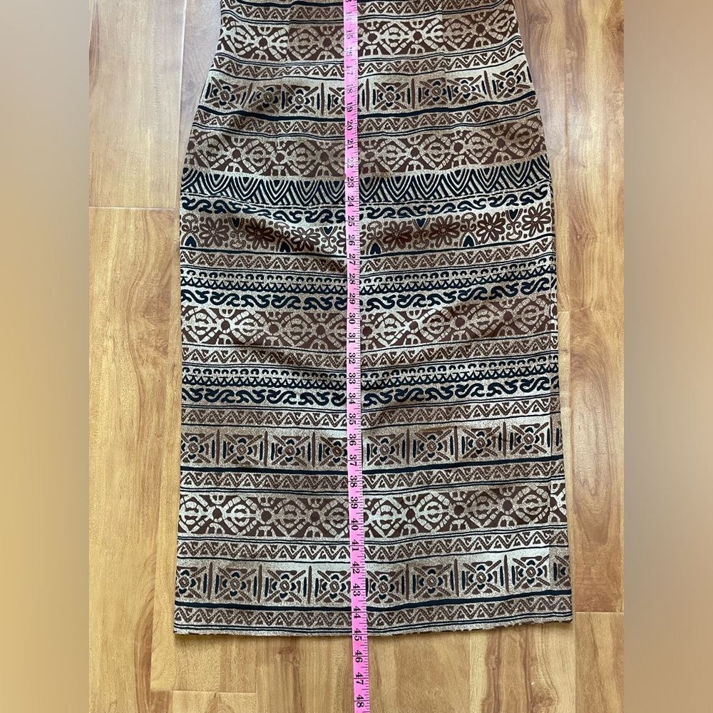 Vintage 90s Earthy Boho Chic Aztec Print Midi Sheath Dress, Size Small - Picture 10 of 13